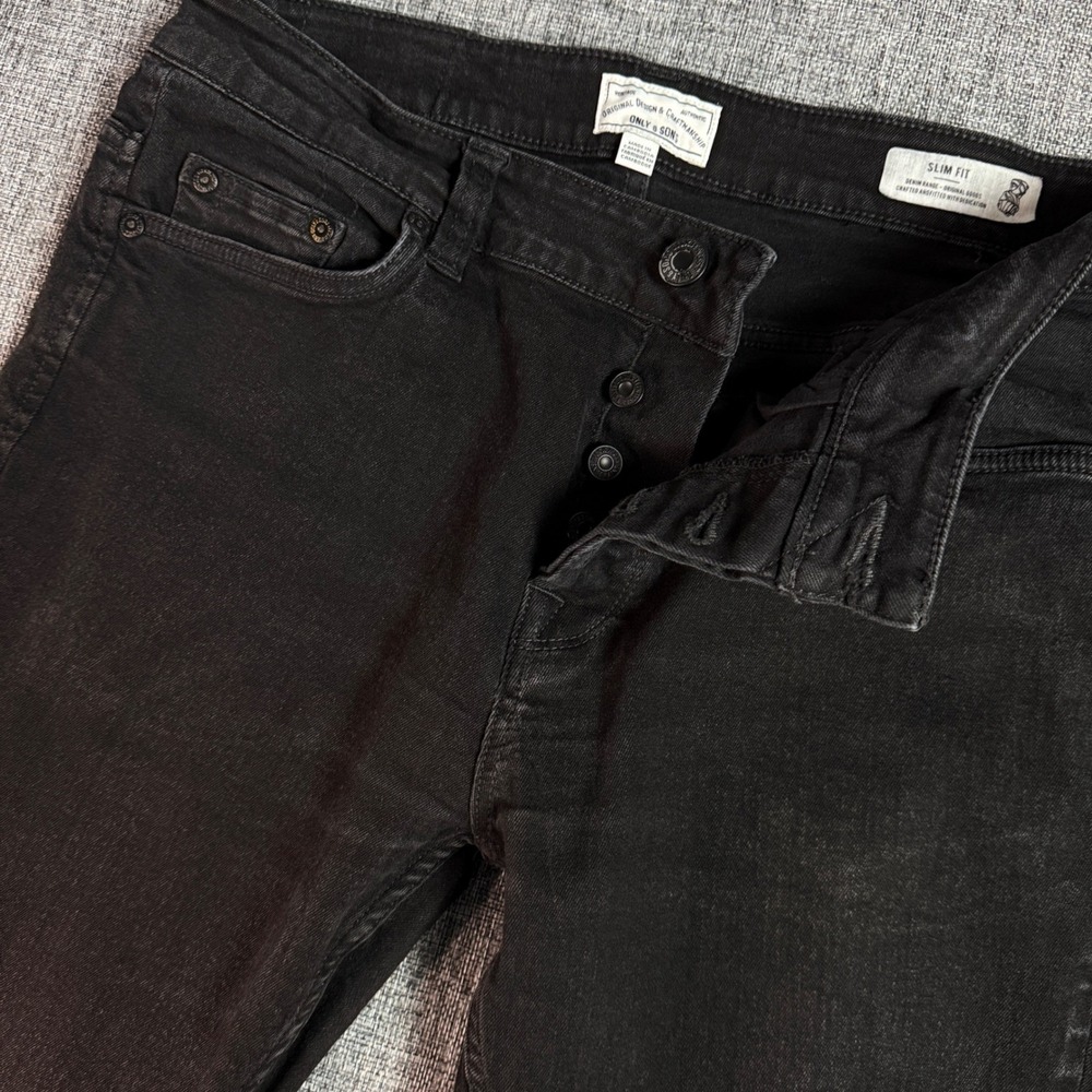 Women Only & Sons Button Fly‎ Jeans | 32 Waist - Est. Size 14 | Black Slim Fit